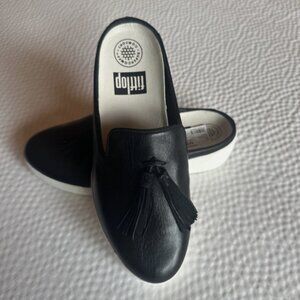 FitFlop Superskate Slip Ons Mules Women's 5 Black Leather Tassel Loafer Flats